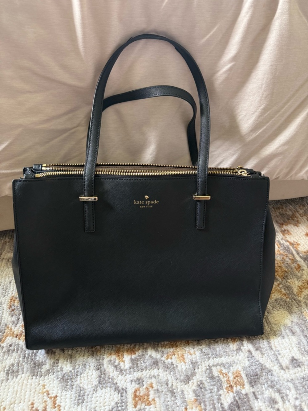 kate spade Black Saffiano Leather Double-Zip Tote